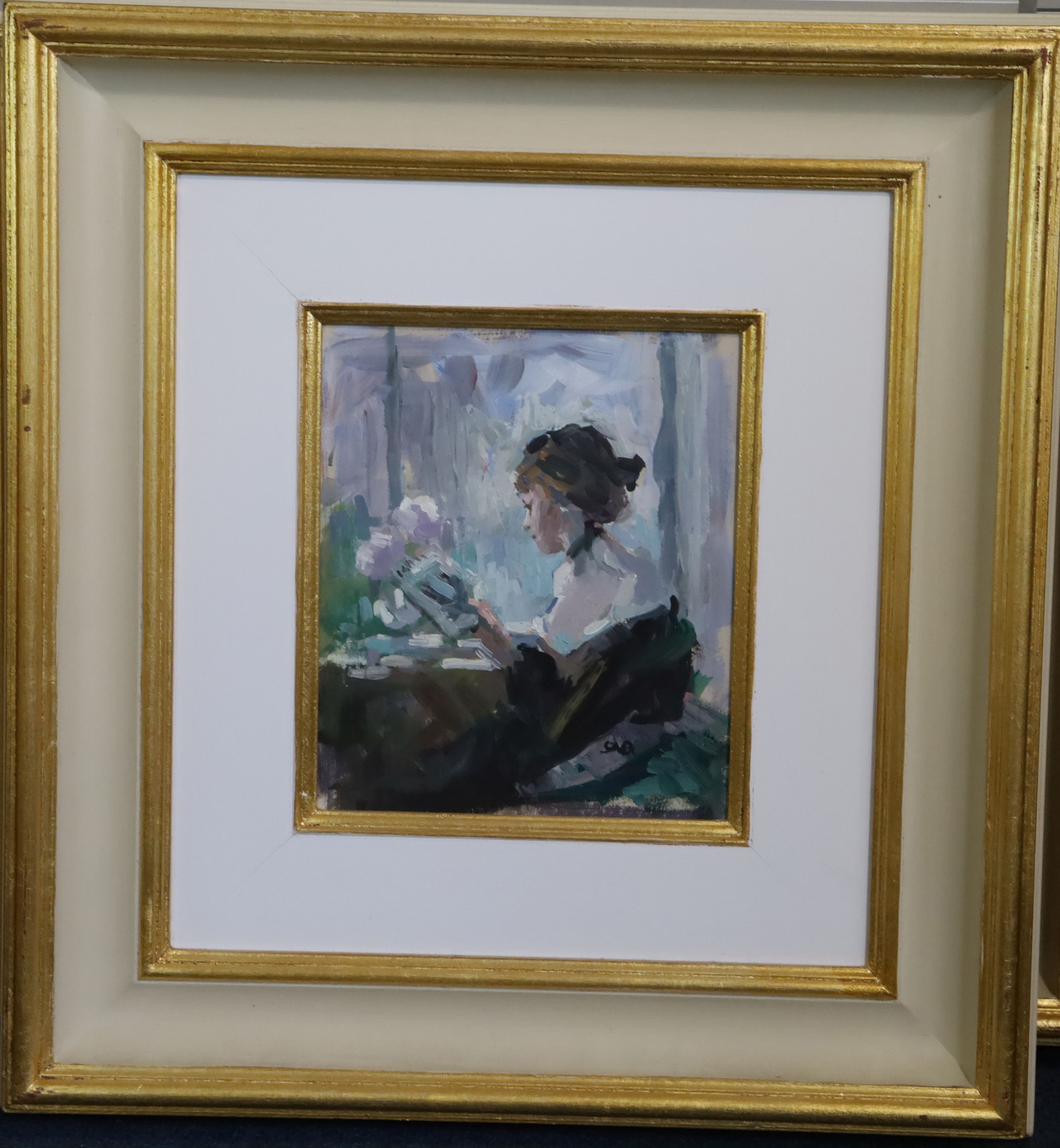 § Sherree Valentine Daines (1956-)oil on cardYoung lady reading a bookmonogrammed8.5 x 7.25in. - Image 2 of 2