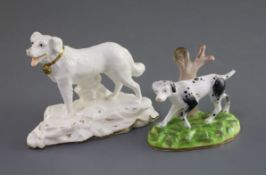 Two Minton porcelain figures of a pointer and a Newfoundland dog, c.1831-40, the pointer trotting