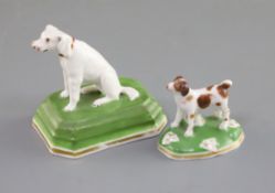 Two Chamberlains Worcester porcelain figures of a pointer c.1849 and a foxhound, c.1820-40, the
