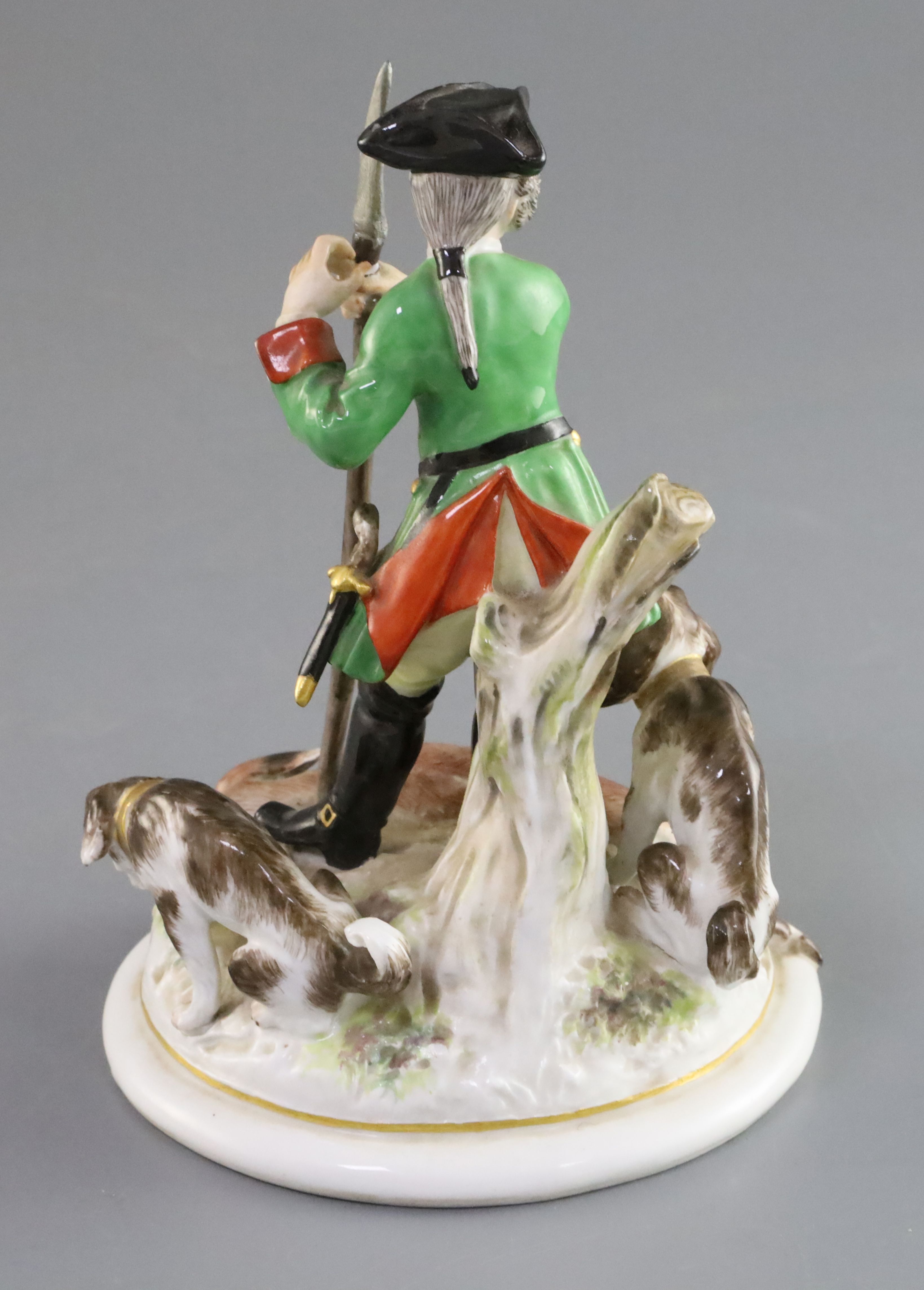 A Meissen group of a huntsman with hounds and prey, 19th century, incised model no. '223', - Image 2 of 3