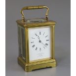 An early 20th century French gilt brass carriage timepiece, with Roman dial signed J.W. Benson,