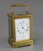 An early 20th century French gilt brass carriage timepiece, with Roman dial signed J.W. Benson,