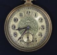 An early 20th century 14ct gold and black enamel Omega open face keyless dress pocket watch, with