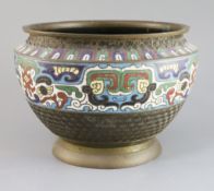 A Japanese bronze and champleve enamel jardiniere D. 10.75in.