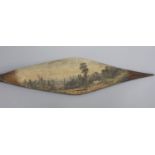 A late 19th century Polynesian hardwood paddle spear, painted by a European hand with an