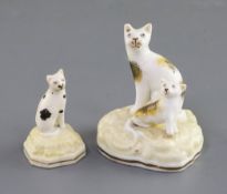A Samuel Alcock group of a seated cat and kitten and a similar figure of a kitten, c.1840-50, the