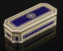 A good late 18th century French gold, simulated pearl and white and blue enamel snuff box by