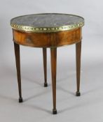 A late 19th century French ormolu mounted mahogany occasional table, with veined grey marble top, on