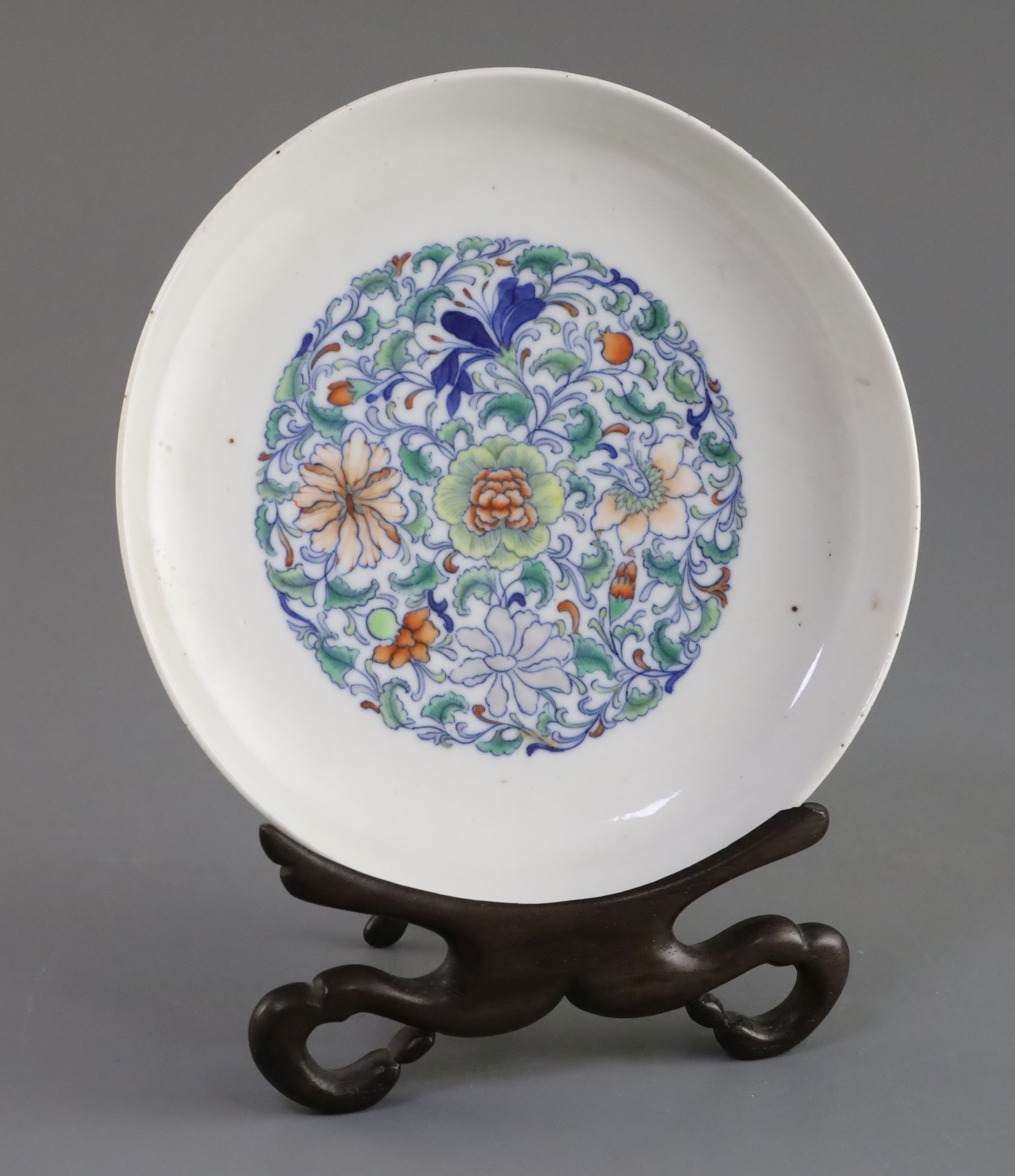 A Chinese doucai dish, Yongzheng square script mark, Qing dynasty or Republic period, painted with