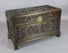 A Chinese hongmu archaistic 'chilong and medallion' chest, c.1900, with camphorwood lining, on