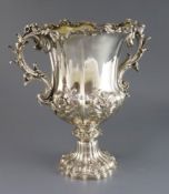 A handsome William IV silver campana shaped two handled wine cooler, with later presentation