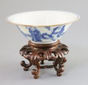 A Chinese blue and white 'immortals' bowl, 18th century, the exterior painted with seven immortals