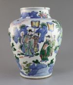 A Chinese wucai vase, Transitional period, 17th century, painted with dignitaries with attendants in