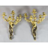 A pair of 19th century French Louis XVI style five light bronze and ormolu wall lights, modelled
