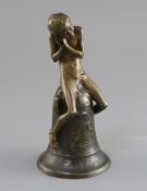 Henri Pernot (1859-1937). A bronze bell, the handle modelled as a nude boy lifting a seashell, Susse