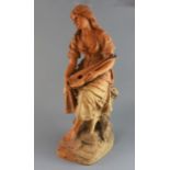 Joseph Le Guluche (1849-1915). A terracotta figure of a seated lady mandolin player, signed,