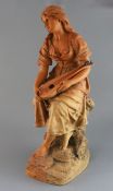 Joseph Le Guluche (1849-1915). A terracotta figure of a seated lady mandolin player, signed,