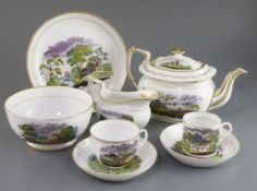 A New Hall part tea and coffee service, c.1810-15 Newhall, bat-printed in black and over