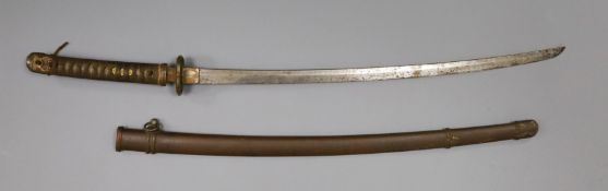 A WWI Japanese officer's katana sword, with early blade (c.1500-1600), shortened, the hilt tip