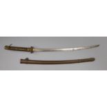 A WWI Japanese officer's katana sword, with early blade (c.1500-1600), shortened, the hilt tip