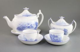 A Spode part tea set, c.1810-15, bat-printed in blue with pastoral scenes, pattern no. 2209,