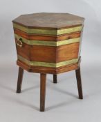 A George III brass bound mahogany octagonal cellaret, with lead lined interior and squared leg