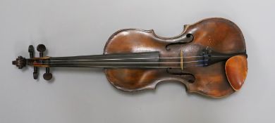 An English violin, by Whitaker, London violin, late 18th century, the two piece back with medium