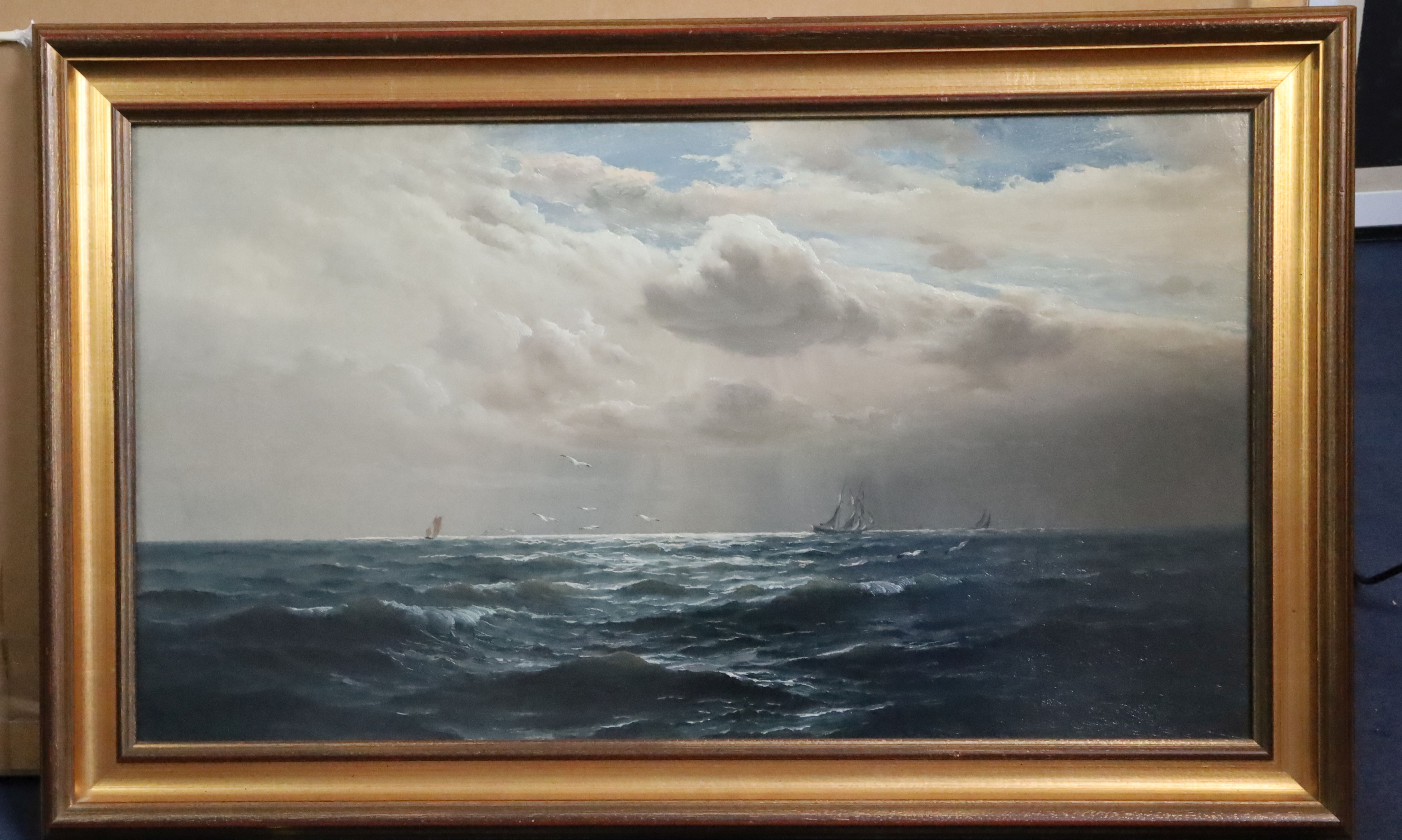 Henry Moore (1831-1895)oil on canvasShipping on an open seasigned and dated 189817.5 x 31.5in. - Image 2 of 3