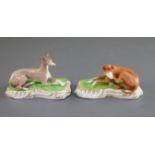 A pair of Copeland & Garrett porcelain figures of greyhounds, c.1833-47, the tan-coloured dog