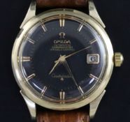 A gentleman's 1960's steel and gold plated Omega Constellation automatic 'pie pan' black dial