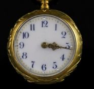 A lady's early 20th century 18ct gold and rose cut diamond set fob watch, retailed by Le Roy et