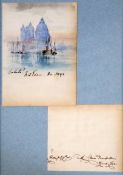 Venice Folio 1893five watercolours and two autographsSix pages from a visitor's book with