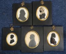 A group of five early 19th century painted and cut paper silhouettes, see online listing