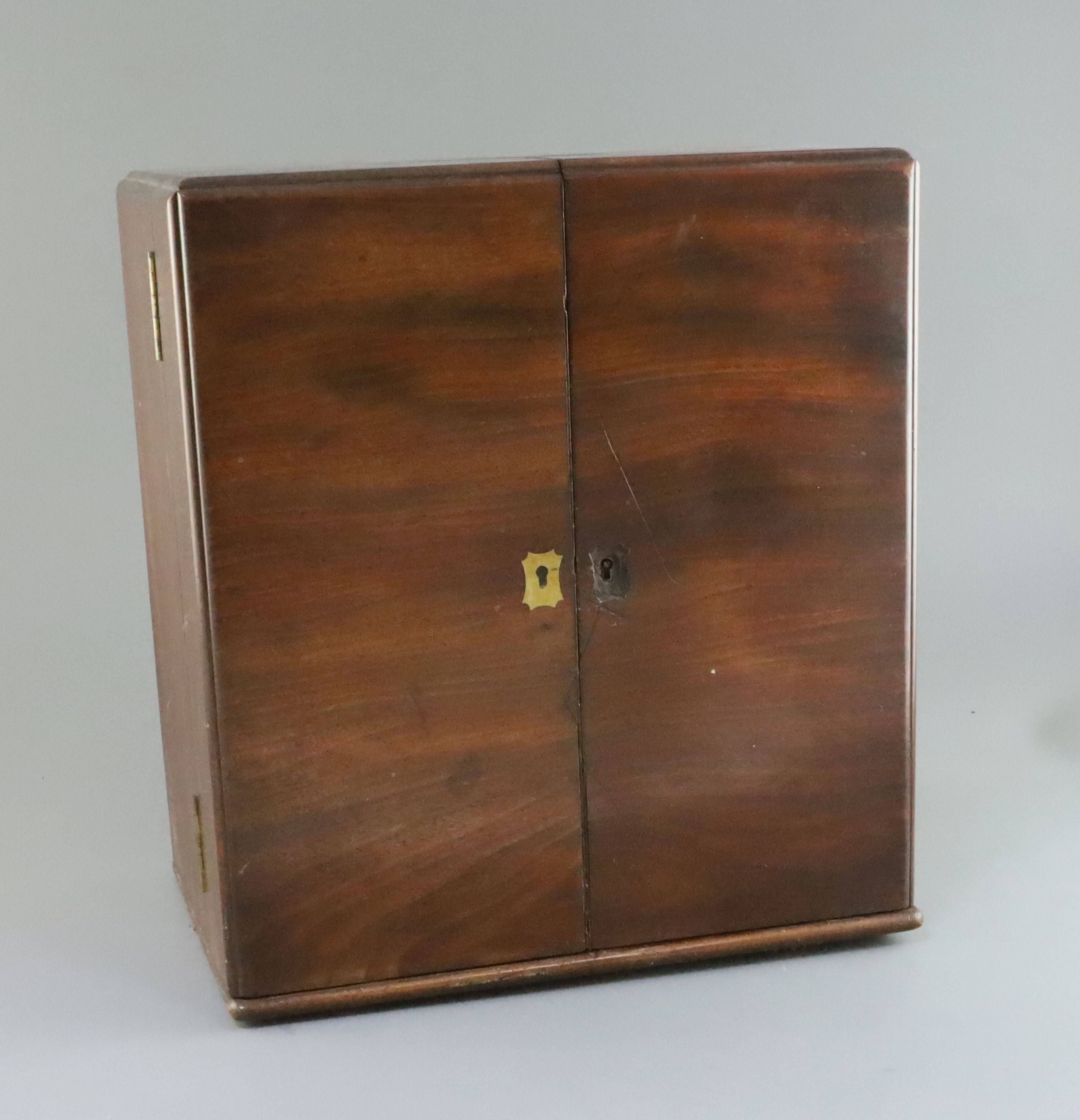 A Victorian brass mounted mahogany apothecary chest, fitted with twenty one glass jars, two later - Image 2 of 2