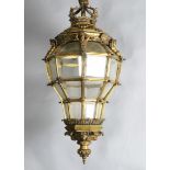 A late 19th century Louis XIV style 'Versailles' type ormolu and bevelled glass lantern, Dia. 1ft