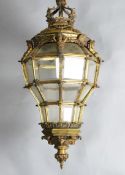 A late 19th century Louis XIV style 'Versailles' type ormolu and bevelled glass lantern, Dia. 1ft