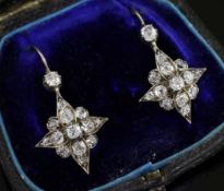 A pair of Victorian gold, silver and old mine cut diamond set drop earrings, in original box,