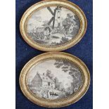 A pair of Regency hairwork pictures depicting millers loading a waggon and a milkmaid beside a