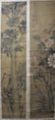 Studio of Lin Lin, a set of four scroll paintings on silk, 19th century, Studies of flower trees and