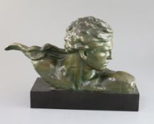 Alexandre Kelety (1874-1940). A bronze bust of the aviator Mermoz, signd, with LNJL foundary