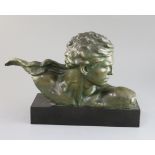 Alexandre Kelety (1874-1940). A bronze bust of the aviator Mermoz, signd, with LNJL foundary