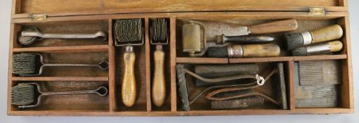 A wooden cased set of engraver's tools, some stamped Hamilton & Co., 27.5in., and a Victorian