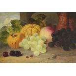 Attributed to Edward Ladell (1821-1886)oil on panelStill life of grapes, a pomegranite, a peach