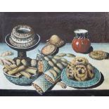 17th century Italian Stylepair of oils on canvas,Still lifes of fruit and pastries on tabletops19