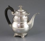 A George IV silver coffee pot by Emes & Barnard, of bulbous form, with gadrooned border and reeded