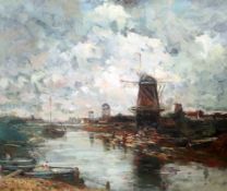 Jacob Maris (Dutch, 1837-1899)oil on canvasWindmills along a canalsigned19.5 x 23.5in.