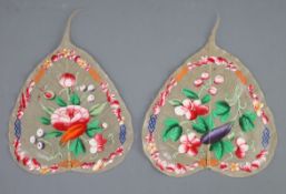 A set of twelve Chinese leaf paintings, late 19th/early 20th century, each painted with a butterfly,