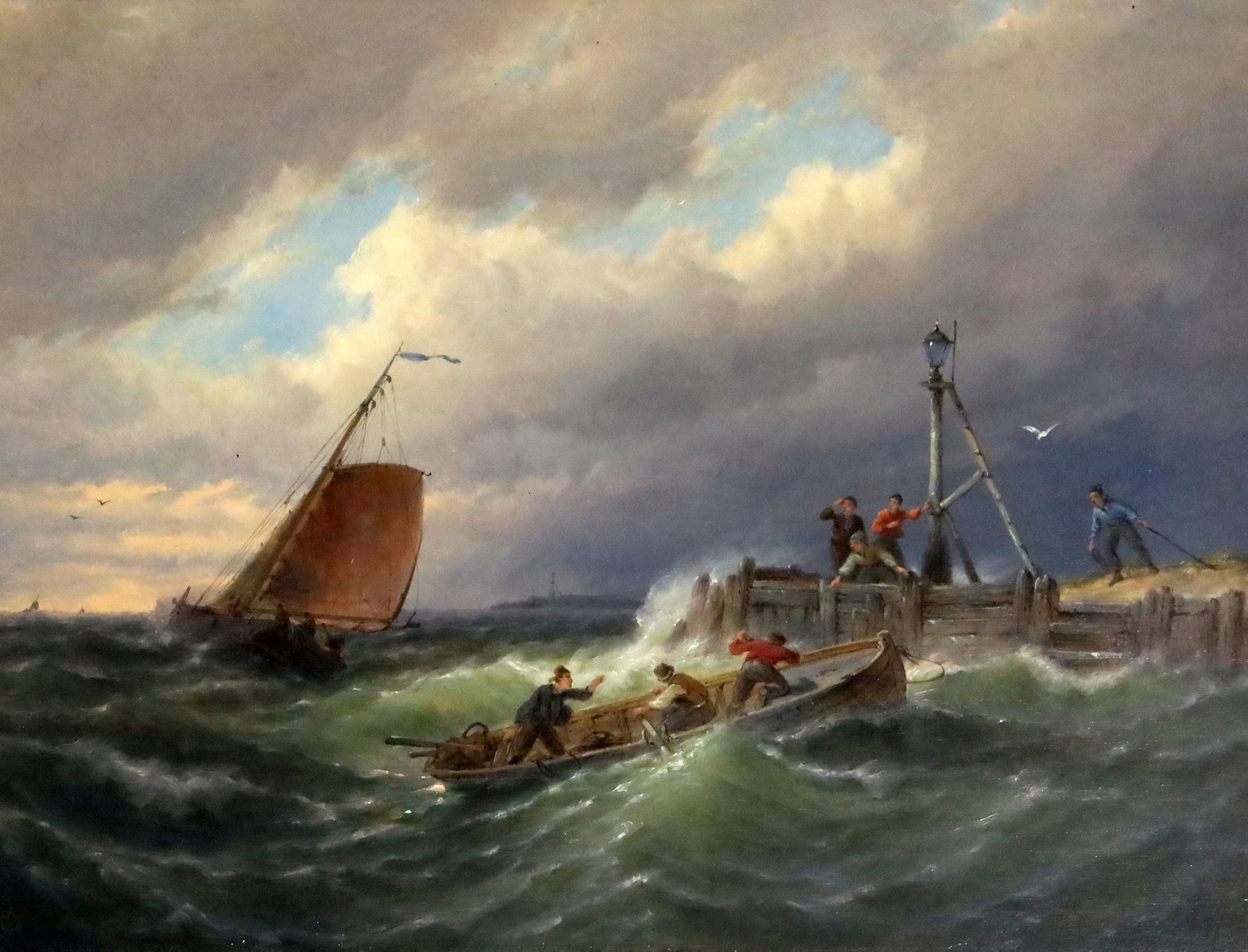 Pieter Cornelis Dommersen (1834-1908)pair of oils on panelUnloading the Catch & Approaching a - Image 4 of 6