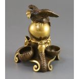 A 19th century French gilt porcelain inkwell, with eagle surmount H. 5.5in.