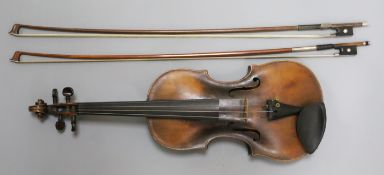 A German violin, by Georg Kloz (Klotz), 18th century, the two piece back with medium curl,